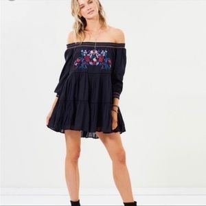 💐 FREE PEOPLE Black Sunbeams Off Shoulder Mink Dress Size Small